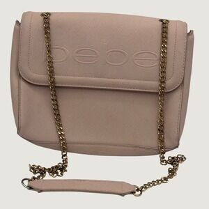 Bebe Lila Flap Shoulder Bag Blush Pink Faux Leather Chain Strap Purse